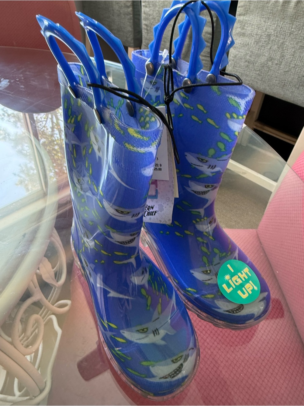 Western Chief Blue Shark Light-Up Girls' Rain Boots